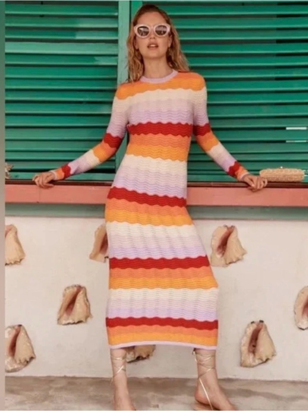 Hyacinth House Montego Knit Midi Dress Sunset Stripe Long Sleeve NWT Medium